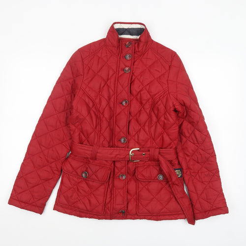 Joules Women's Red Quilted Belted Mid-Length Jacket Size 8