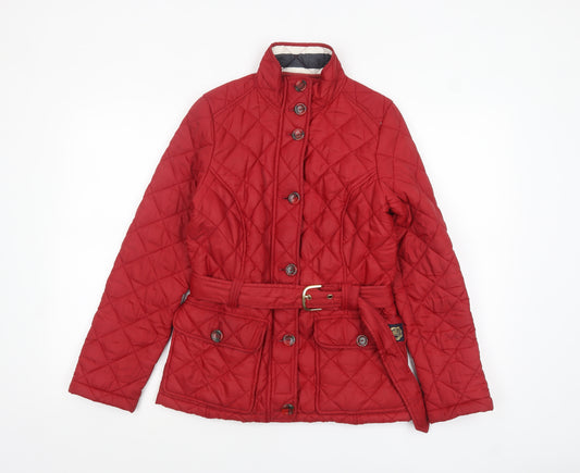 Joules Women's Red Quilted Belted Mid-Length Jacket Size 8