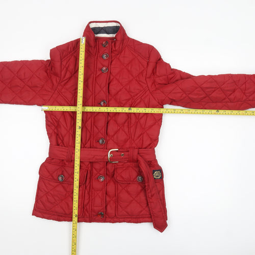 Joules Women's Red Quilted Belted Mid-Length Jacket Size 8