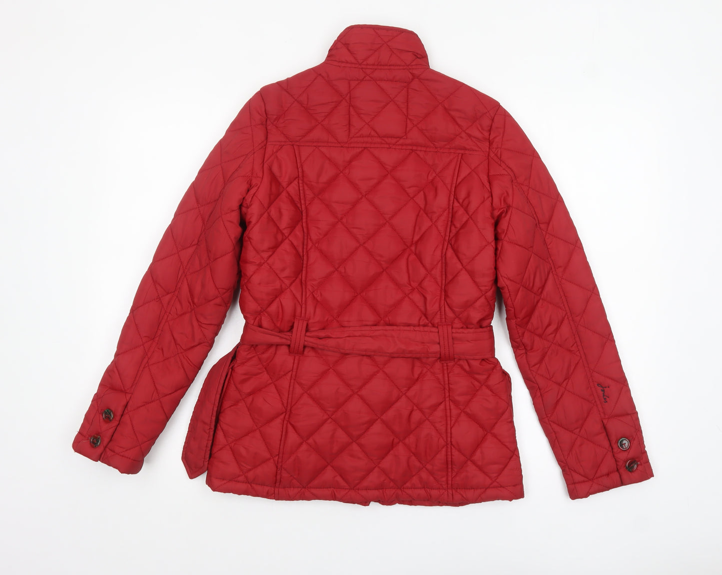 Joules Women's Red Quilted Belted Mid-Length Jacket Size 8