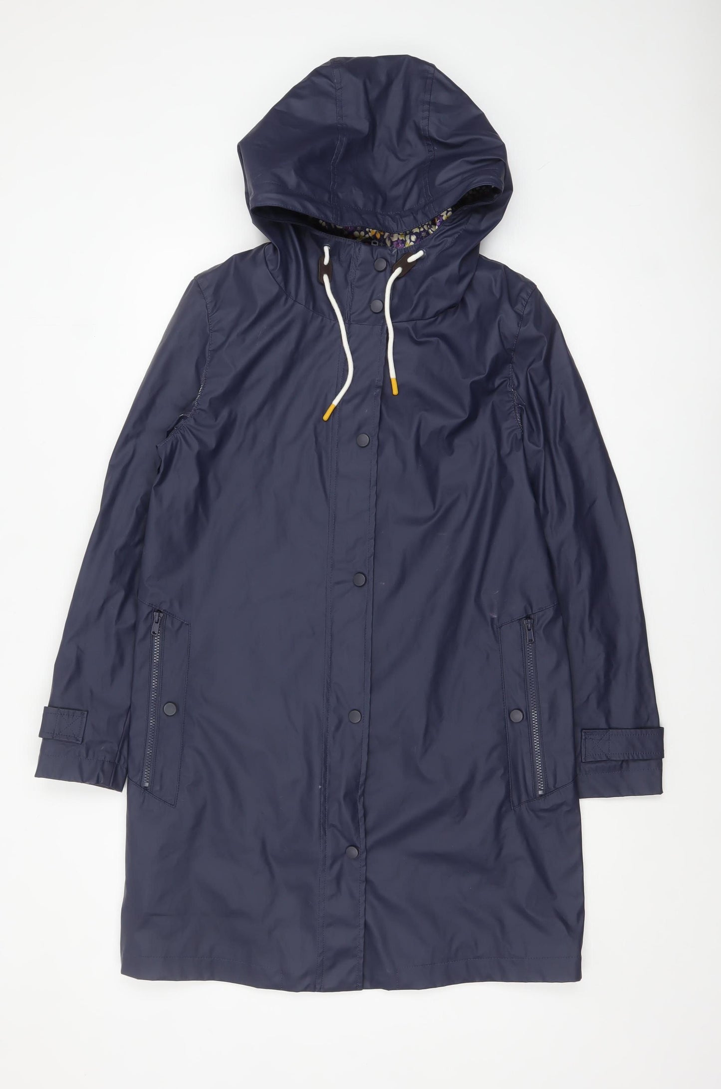 Next Womens Blue Hooded Rain Coat Size 12 Waterproof Long Jacket