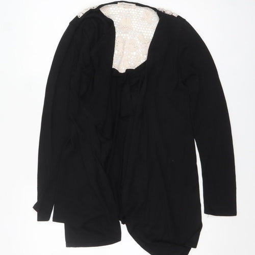 Rebellion Womens Black Crochet Trim Open Cardigan M