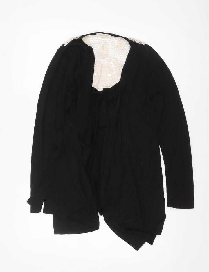 Rebellion Womens Black Crochet Trim Open Cardigan M