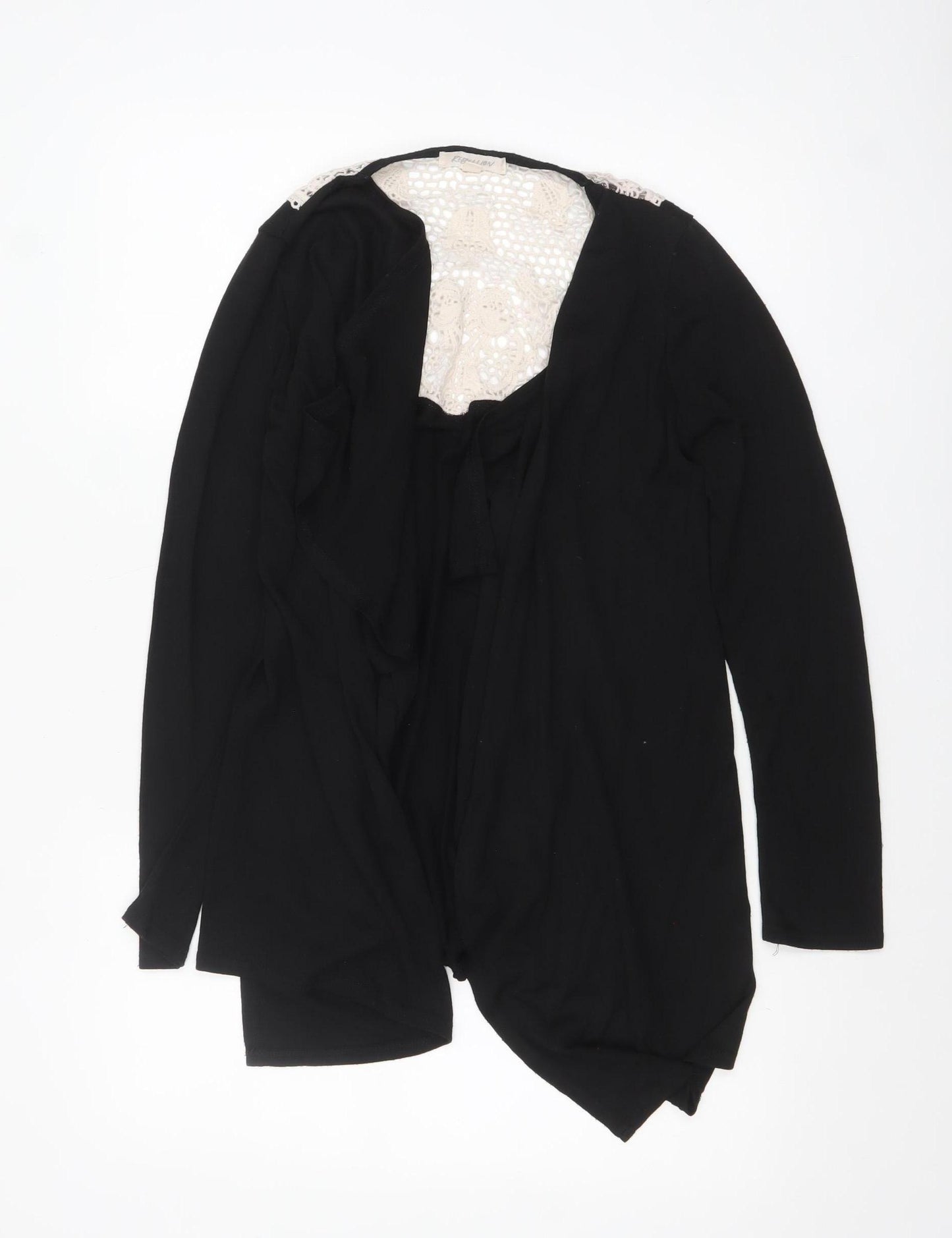 Rebellion Womens Black Crochet Trim Open Cardigan M