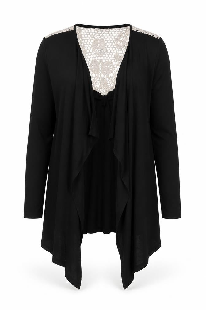 Rebellion Womens Black Crochet Trim Open Cardigan M