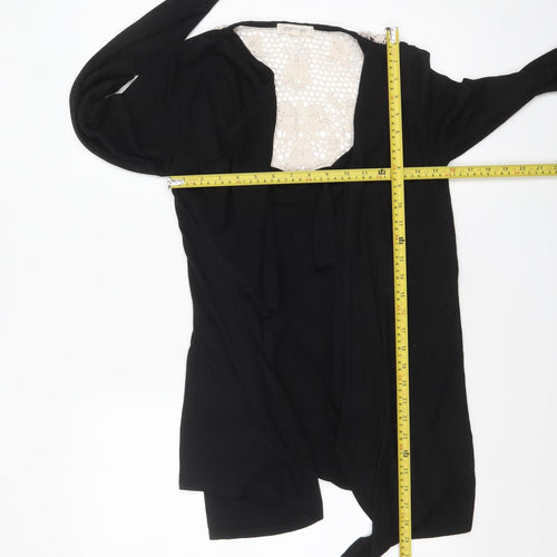 Rebellion Womens Black Crochet Trim Open Cardigan M