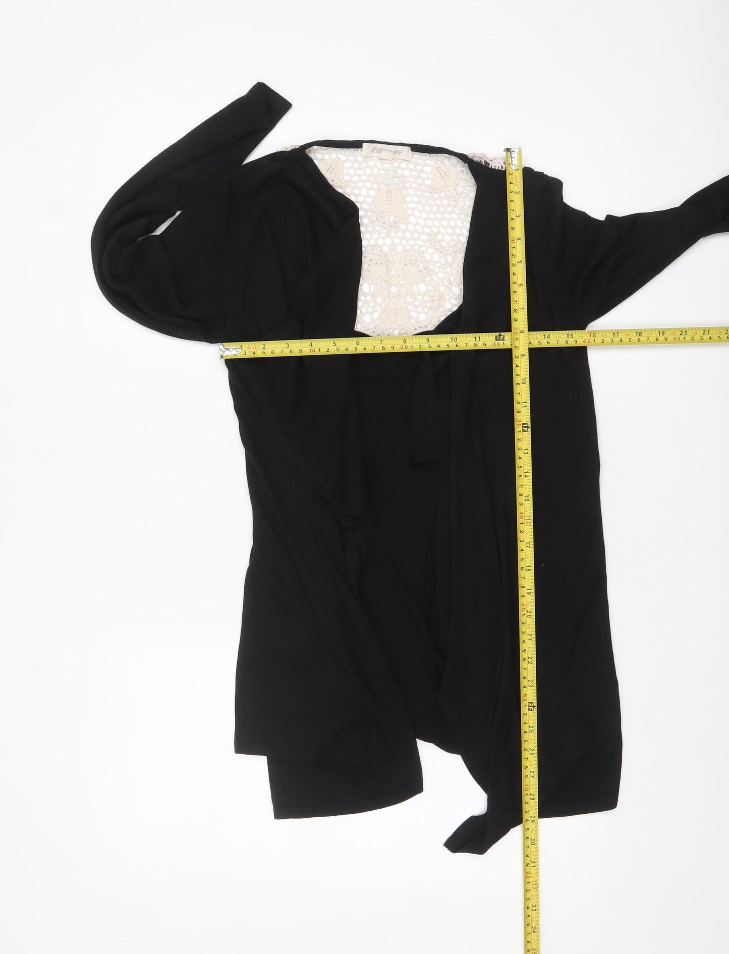 Rebellion Womens Black Crochet Trim Open Cardigan M