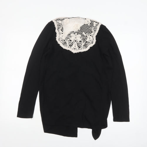 Rebellion Womens Black Crochet Trim Open Cardigan M