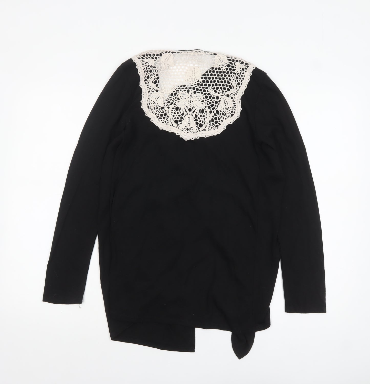 Rebellion Womens Black Crochet Trim Open Cardigan M