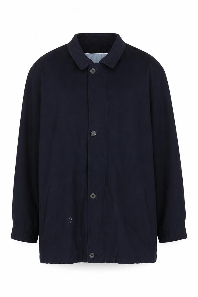 Front view of Bugatti Men's Blue Polyester Mid-Length Overcoat Jacket, size 56