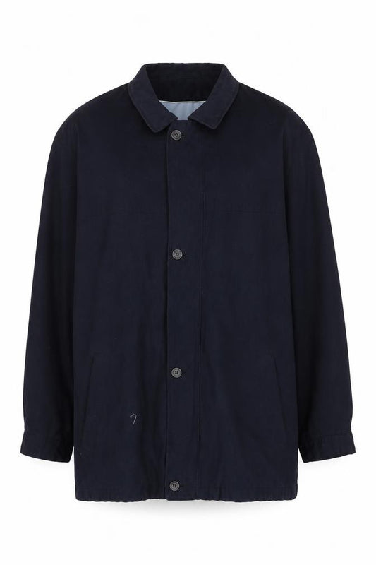 Front view of Bugatti Men's Blue Polyester Mid-Length Overcoat Jacket, size 56