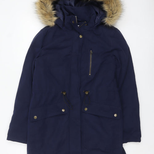 Tu Women's Blue Faux Fur Hooded Parka Coat Size 8
