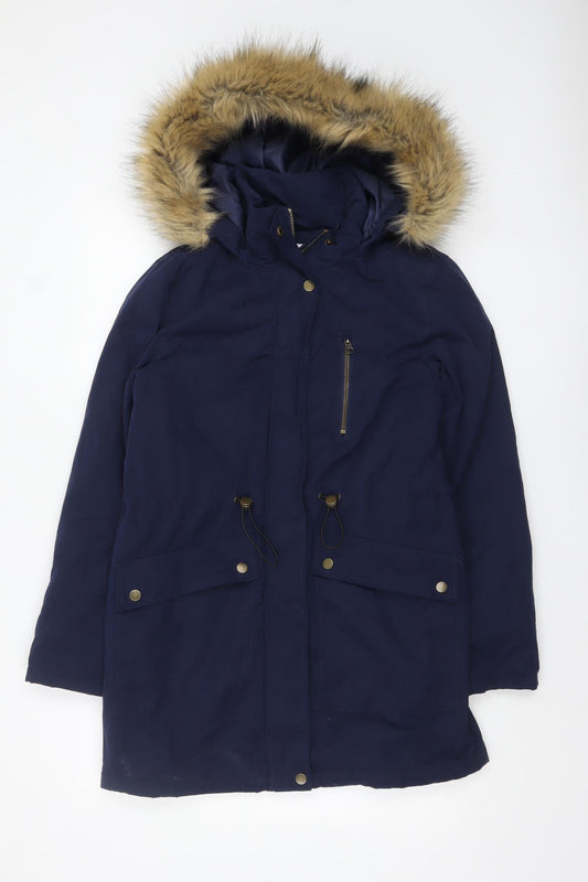 Tu Women's Blue Faux Fur Hooded Parka Coat Size 8