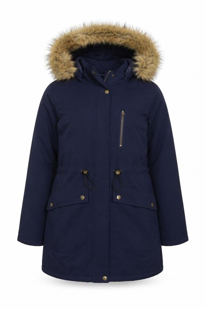Tu Women's Blue Faux Fur Hooded Parka Coat Size 8