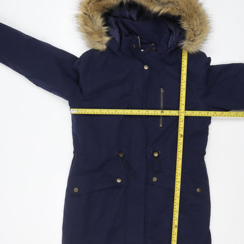Tu Women's Blue Faux Fur Hooded Parka Coat Size 8