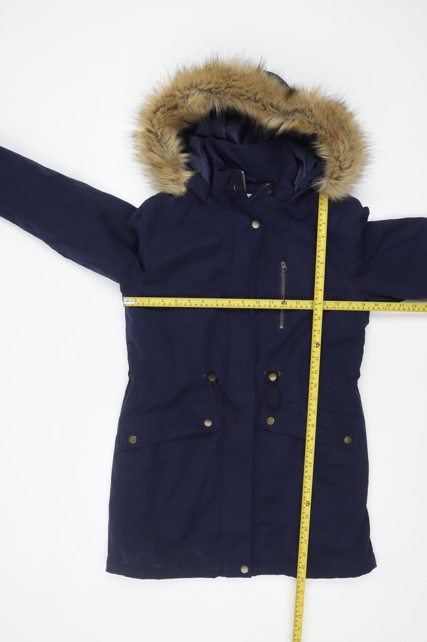 Tu Women's Blue Faux Fur Hooded Parka Coat Size 8