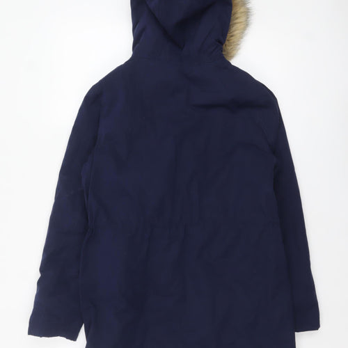 Tu Women's Blue Faux Fur Hooded Parka Coat Size 8