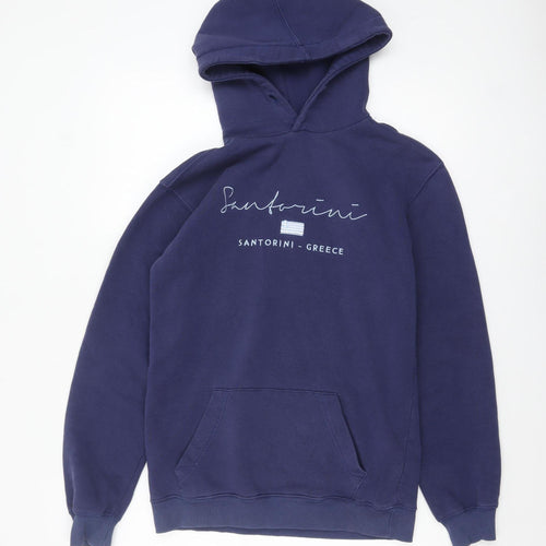 StrangeA Men’s Blue Santorini Pullover Hoodie Size S Graphic Fleece