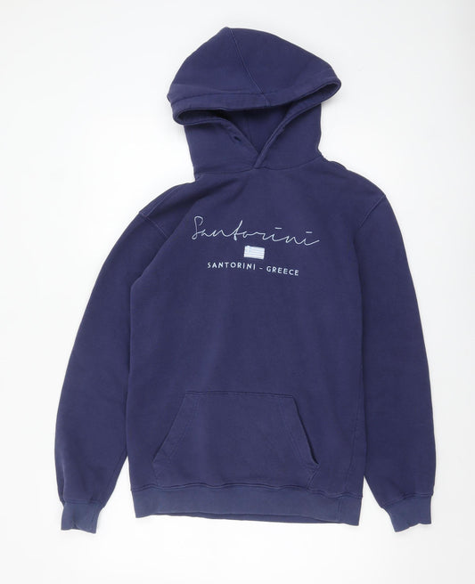 StrangeA Men’s Blue Santorini Pullover Hoodie Size S Graphic Fleece