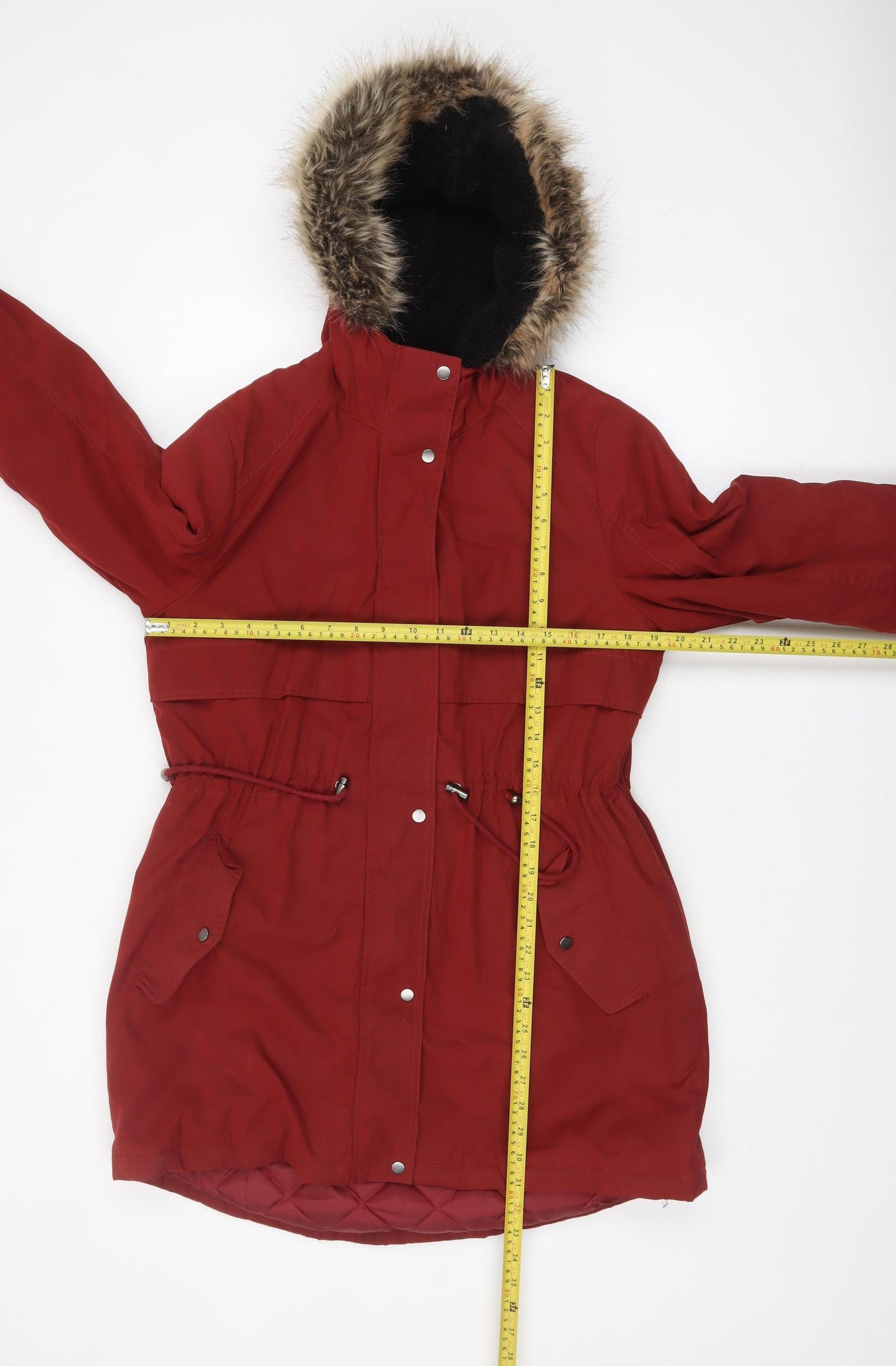 George Women's Red Parka Coat Faux Fur Hooded Size M
