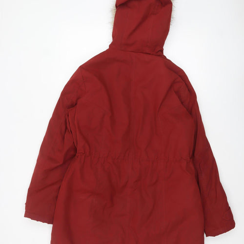 George Women's Red Parka Coat Faux Fur Hooded Size M