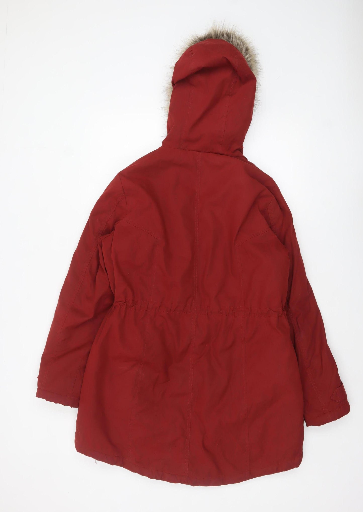 George Women's Red Parka Coat Faux Fur Hooded Size M