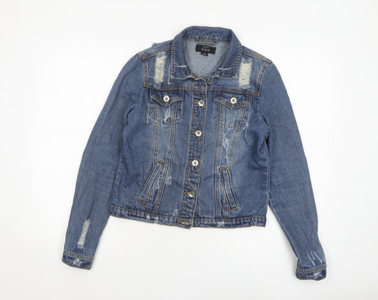 Select Women Blue Denim Distressed Button Jacket Size 12