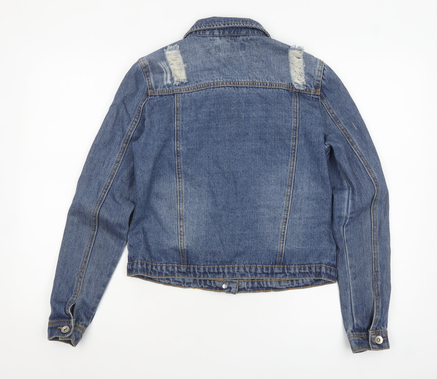 Select Women Blue Denim Distressed Button Jacket Size 12