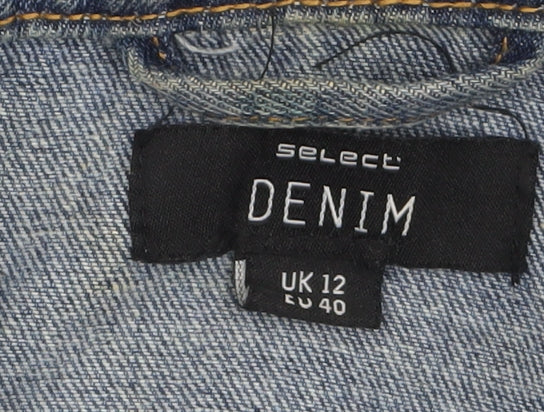Select Women Blue Denim Distressed Button Jacket Size 12