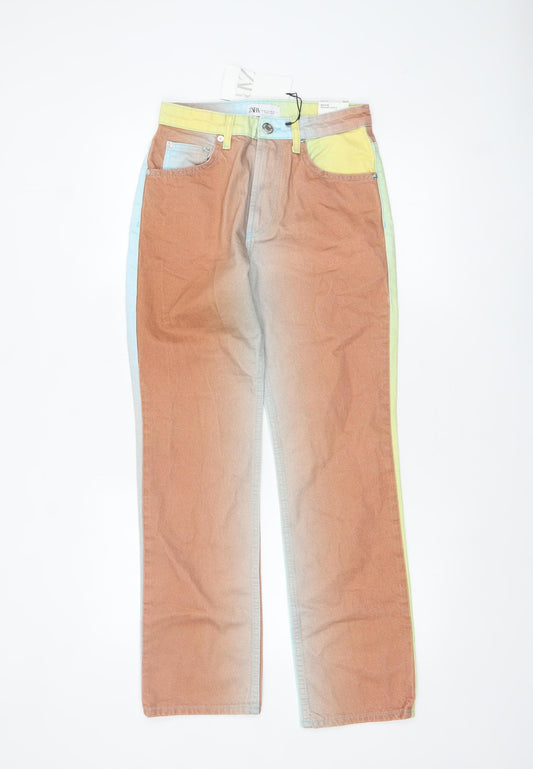 Zara Women Multicolour Straight Jeans Size 10 Cotton Denim