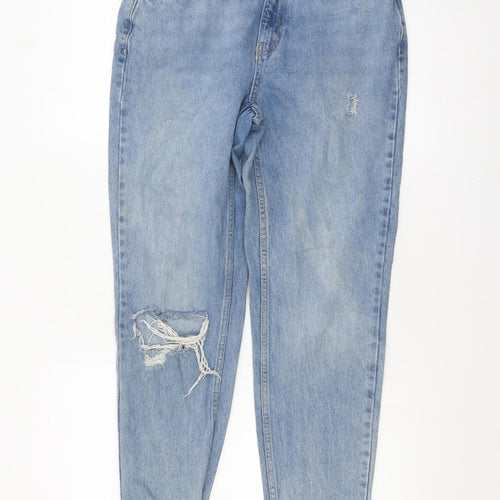 Topshop Women’s Blue Mom Jeans Size 10 High Rise Distressed Denim