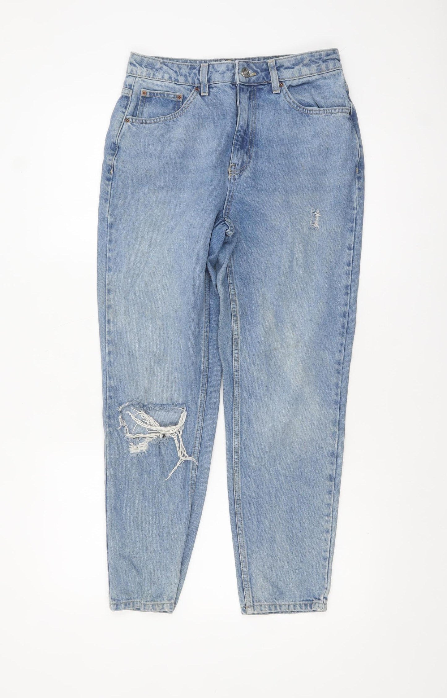 Topshop Women’s Blue Mom Jeans Size 10 High Rise Distressed Denim