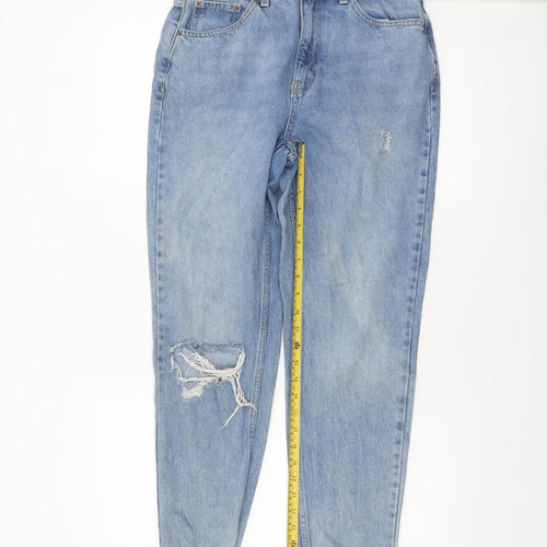 Topshop Women’s Blue Mom Jeans Size 10 High Rise Distressed Denim