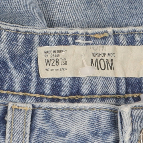 Topshop Women’s Blue Mom Jeans Size 10 High Rise Distressed Denim