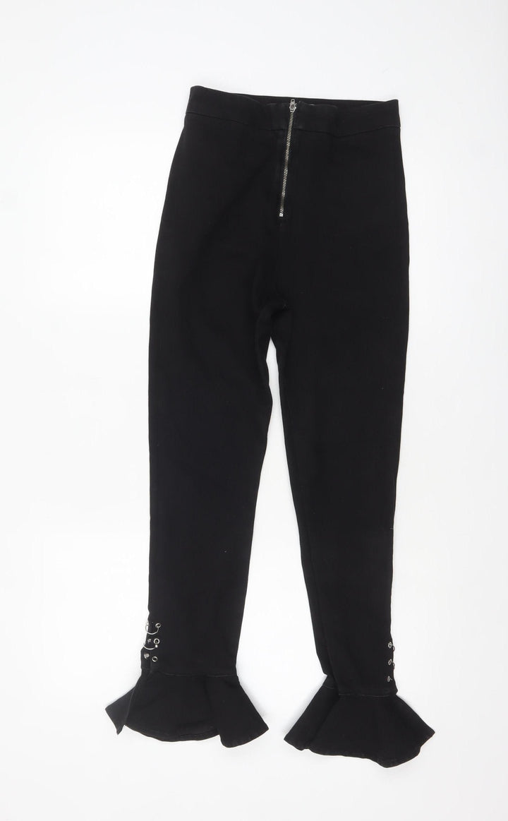 Zara Women Black Flared Jeans Size 8 High Waist Slim Fit Denim