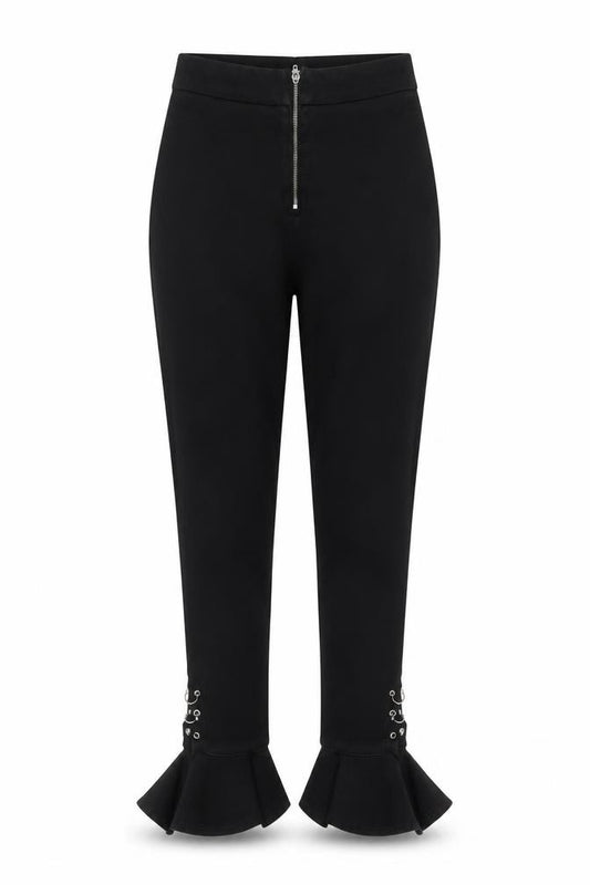 Front view of Zara Women Black Flared Jeans, size 8, High Waist Slim Fit Denim