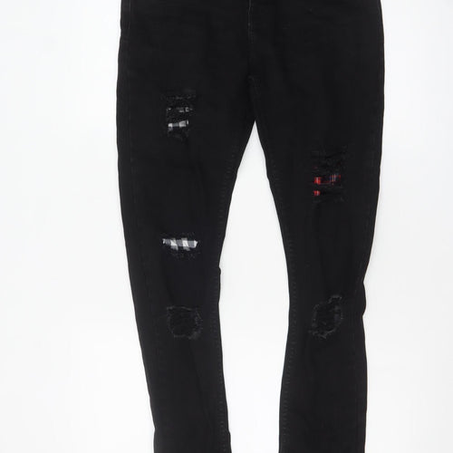BoohooMAN Men's Black Distressed Skinny Jeans Size 32R