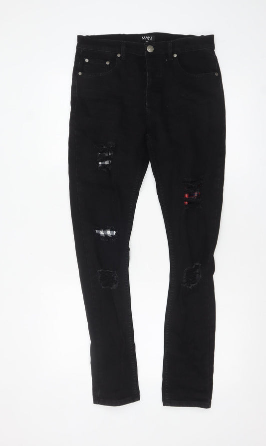 BoohooMAN Men's Black Distressed Skinny Jeans Size 32R