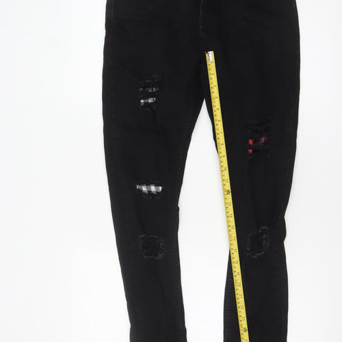 BoohooMAN Men's Black Distressed Skinny Jeans Size 32R