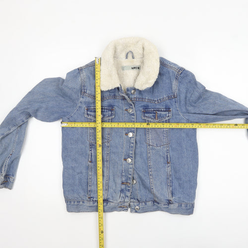 Topshop Moto Women's Blue Denim Faux Fur Collar Jacket Size 10