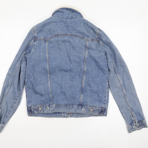 Topshop Moto Women's Blue Denim Faux Fur Collar Jacket Size 10