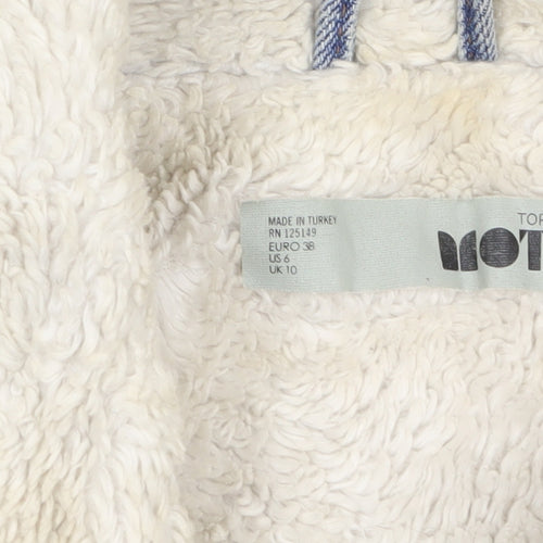 Topshop Moto Women's Blue Denim Faux Fur Collar Jacket Size 10