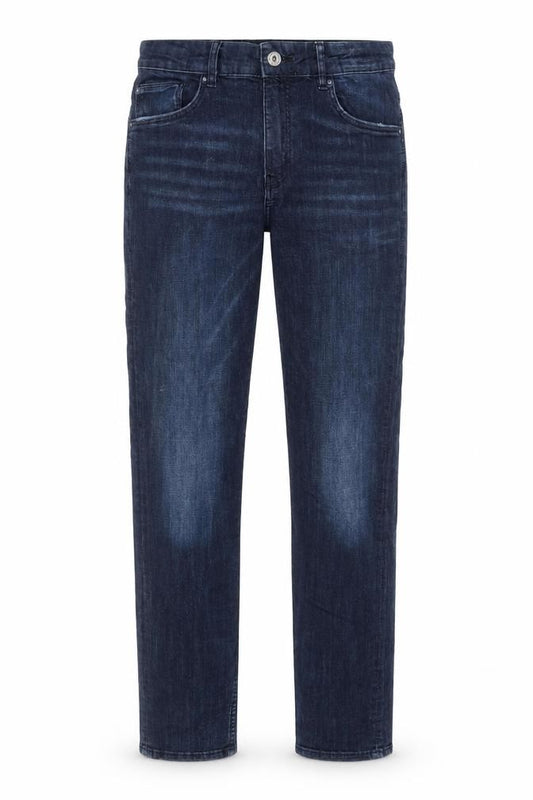 Front view of H&M boys’ blue skinny fit super stretch jeans, size 164, denim casual