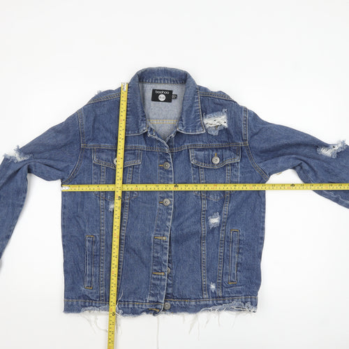 Boohoo Women Blue Denim Distressed Basic Jacket Size 14