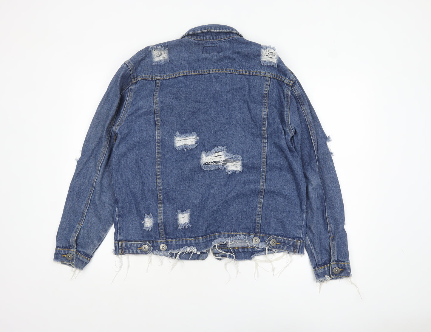 Boohoo Women Blue Denim Distressed Basic Jacket Size 14