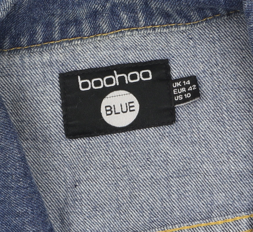 Boohoo Women Blue Denim Distressed Basic Jacket Size 14