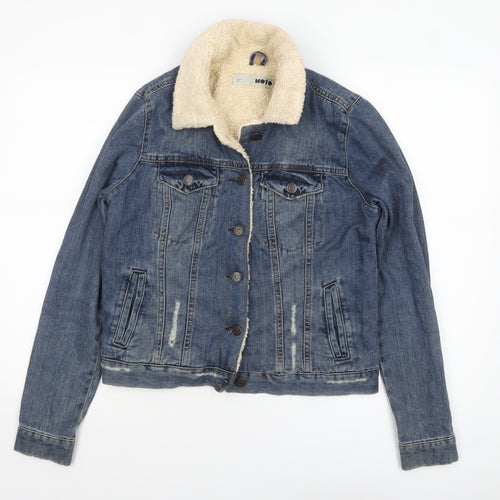 Topshop MOTO Women's Blue Denim Sherpa Jacket UK 10 Lined Casual