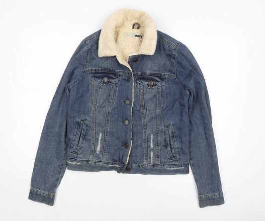Topshop MOTO Women's Blue Denim Sherpa Jacket UK 10 Lined Casual