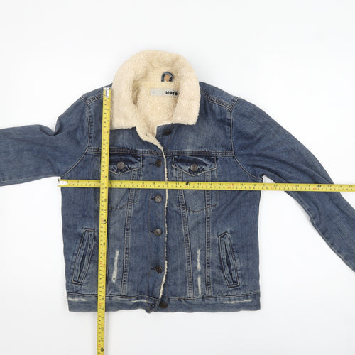 Topshop MOTO Women's Blue Denim Sherpa Jacket UK 10 Lined Casual
