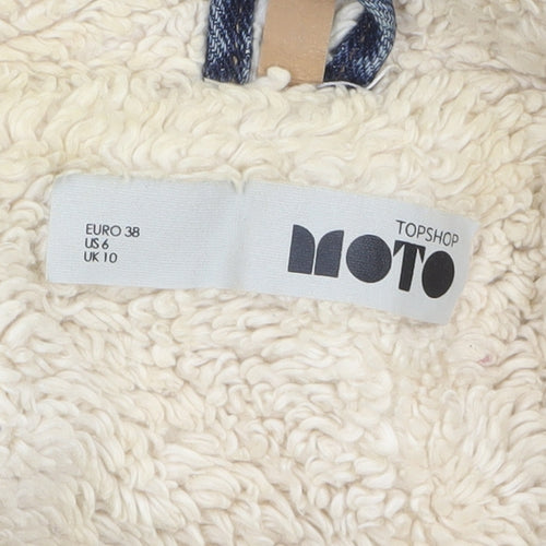 Topshop MOTO Women's Blue Denim Sherpa Jacket UK 10 Lined Casual